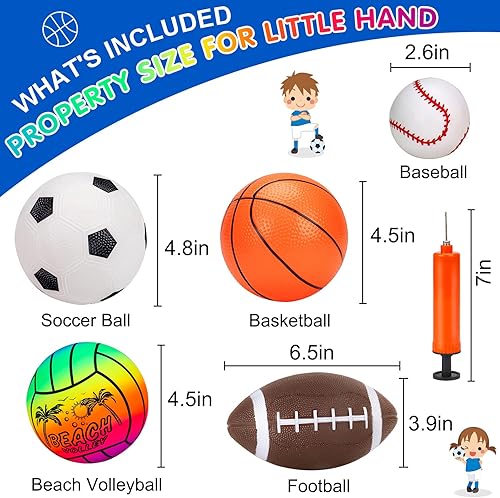 Miniatura 6 de Paquete de 5 pelotas deportivas para niños con bolsa de pelotas para niños pequeños de 1 a 3 años, fútbol, baloncesto, béisbol, voleibol, juguetes