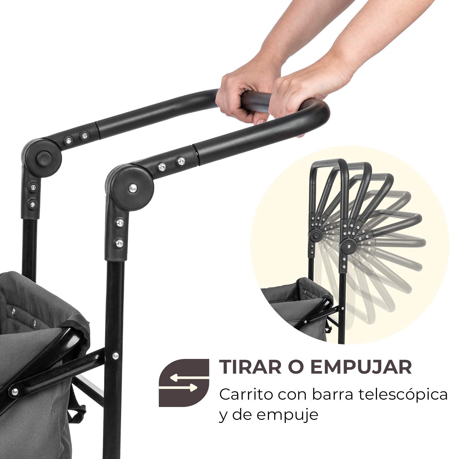 Waldbeck Easy Rider - Carretilla de Mano, Carro Carga Pesada, hasta 70 kg belastbar, Robusto y liviano con Funda de Poliester 600D, 2 Cinturones de Seguridad para niños, Plegable, Gris
