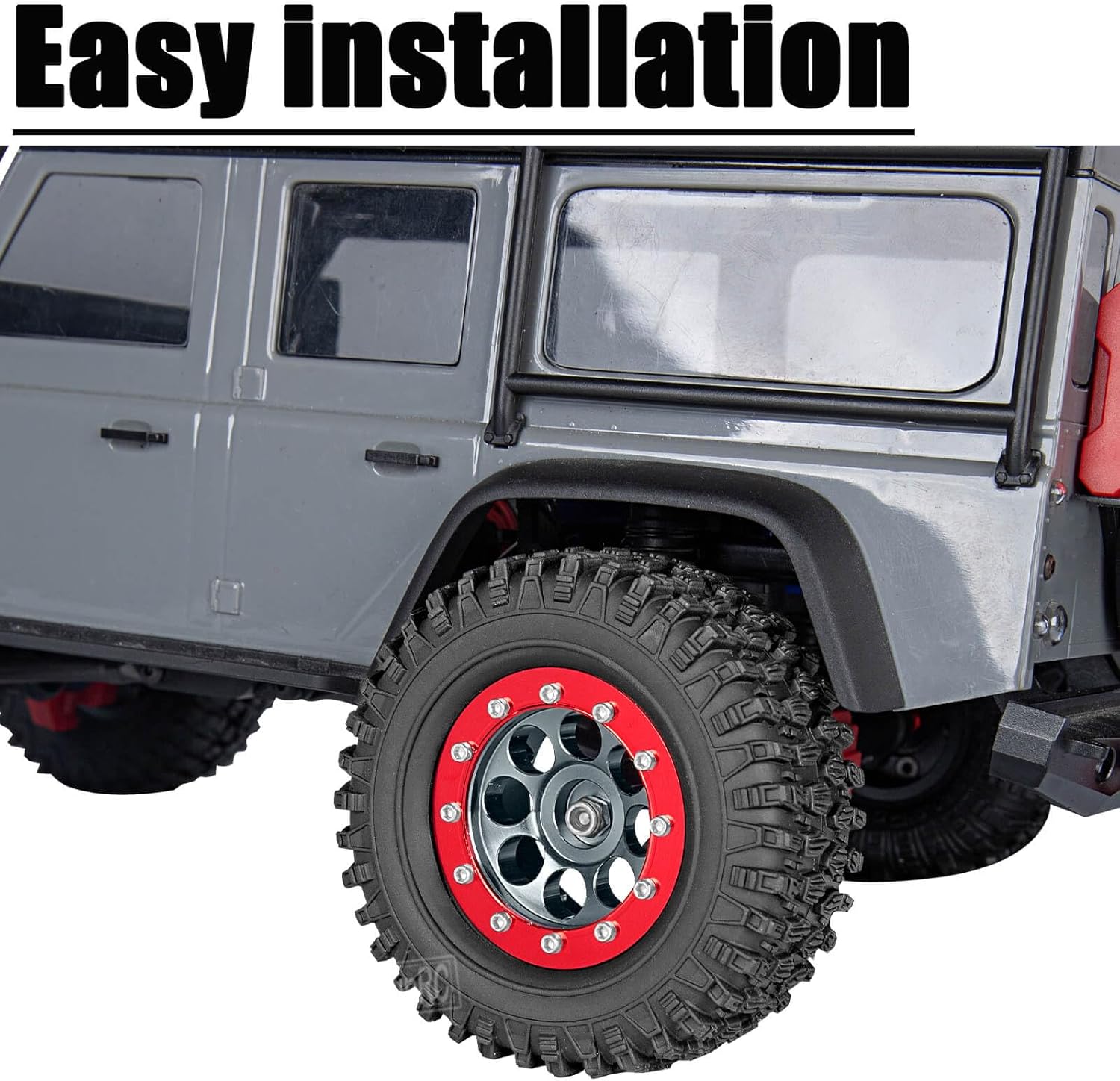 RC Aluminum 1.3" Beadlock Wheels Rims RC Truck Tires for 1/18 1/24 Trx4m SCX24 RC Crawler,1.3 RC Wheels RC Tires (4PCS),Titanium&Red