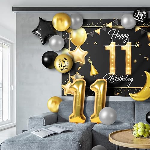 Miniatura 11 de Juego de globos dorados de feliz cumpleaños número 31 – Saludos a los 31 años de edad, guirnalda temática de fiesta con estrellas y luna, decoración