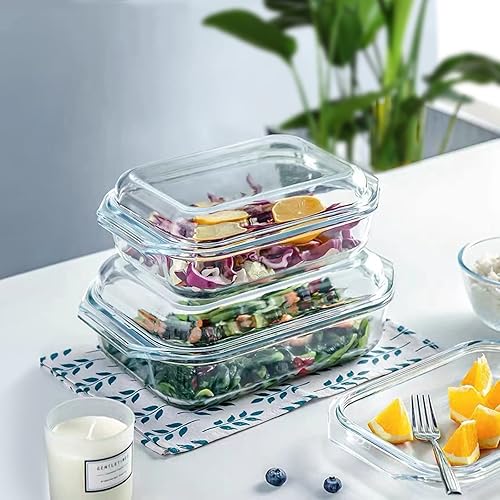 Miniatura 6 de Juego de cazuela rectangular de vidrio templado con tapas de cristal juego de platos para hornear con asa Apto para horno congelador y lavavajillas