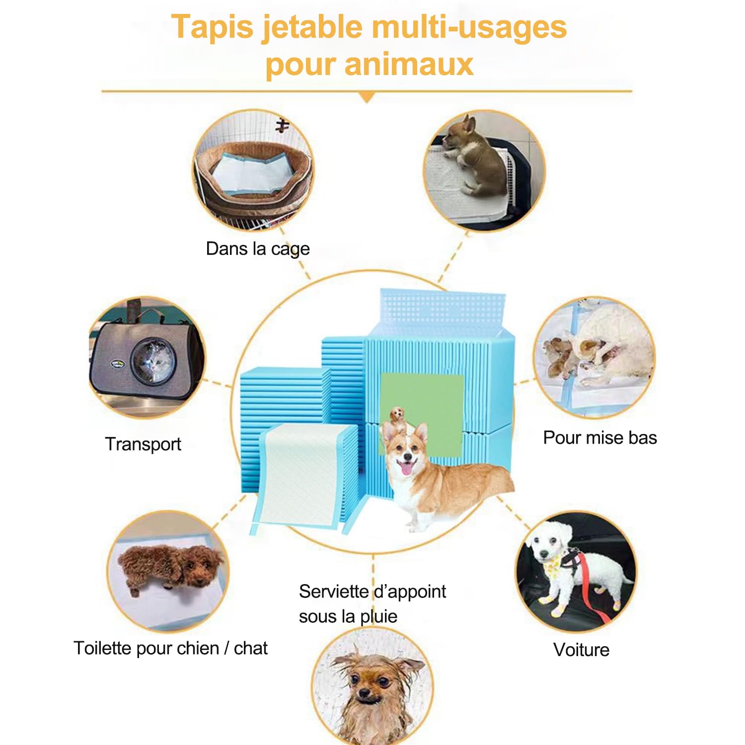Tappetino per cuccioli, protezioni per escrementi canini, anti-perdite, apprendimento della pulizia, educatore cane animali superficie ad asciugatura rapida per cani e cuccioli (120 pezzi, 60