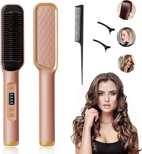 Peine alisador de pelo de iones negativos, calentamiento rápido, antiquemaduras, peine profesional para alisar el cabello, salón de viaje en casa,