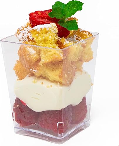 CMJJ - Paquete de 50 vasos cuadrados de plástico pequeños de 4 onzas Hermes de grado profesional reciclable transparente desechable para postres de