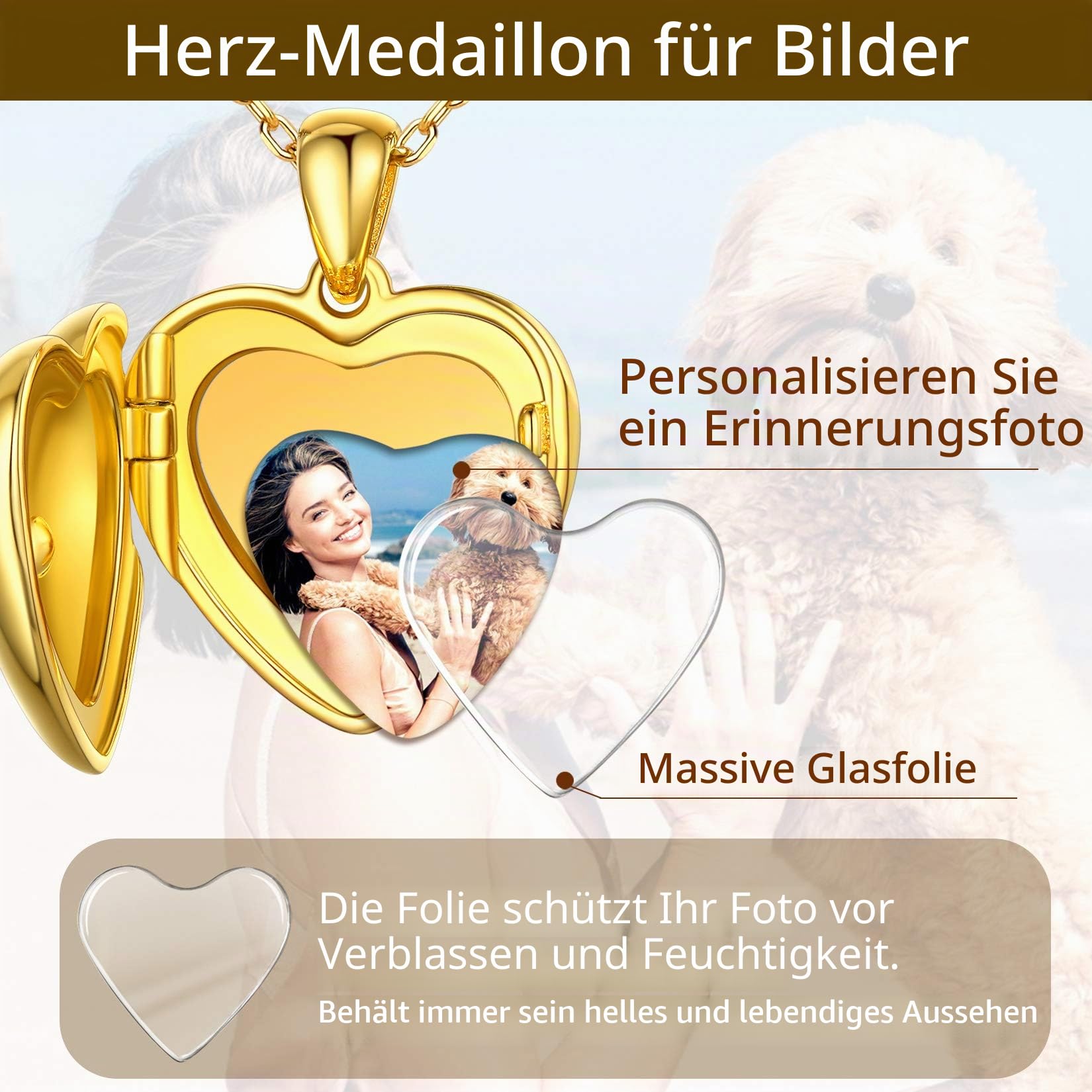 SILVERCUTE personalisiert Foto Kette 925 Sterling Silber Herz Medaillon zum Öffnen einzigartiges Bilder Souvenir Andenken Schmuck mit Rolokette 40/45/55cm
