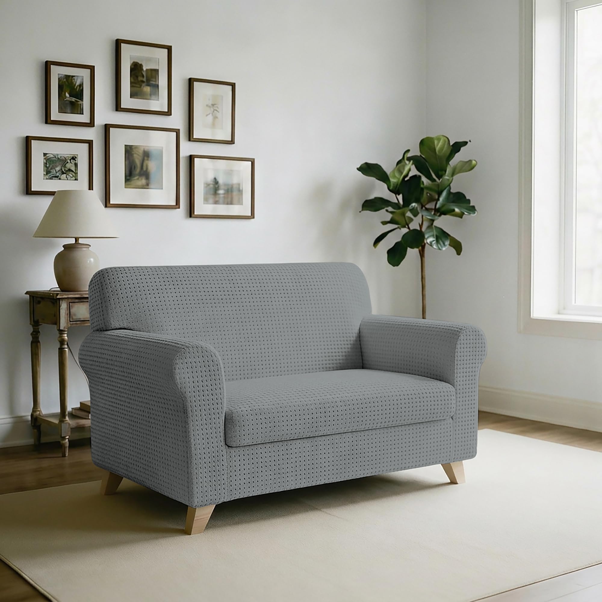 Italian Bed Linen “ Iris” Sofa Cover, 96% Polyester + 4% Elastane, Light Grey, 2 Places