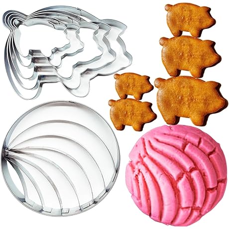 Mexican Concha Cutter Mold Bread Maker 4.1" Cutter With 5pc Pig Cookie Molds