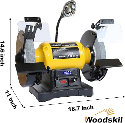 Vista 13 de Amoladora de banco de 8 pulgadas de 4.8 A, 3/4 HP, molinillo de mesa de 3600 rpm con dos máscaras protectoras para ojos y dos muelas abrasivas