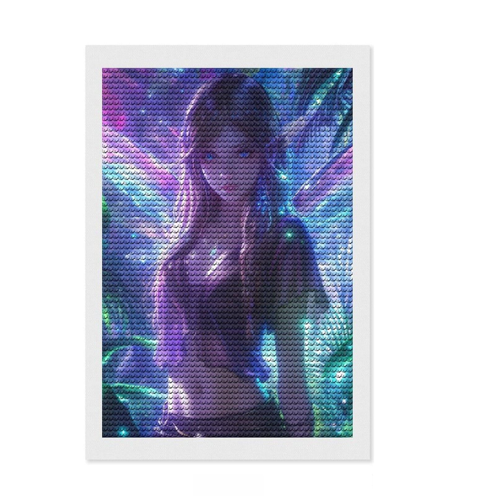 Junmoney Magical Fairy Anime Girl DIY Diamond Art Canvas Kit 8"x12", Fun Craft Experience, Good for Quiet Evenings, Cosy Home Accent, Gift Idea