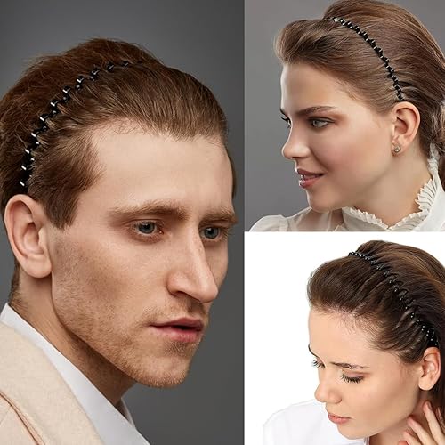 Miniatura 2 de BOYIVI 10 bandas de metal para el cabello para hombres y mujeres, diadema ondulada negra, antideslizante, unisex, banda para el cabello para