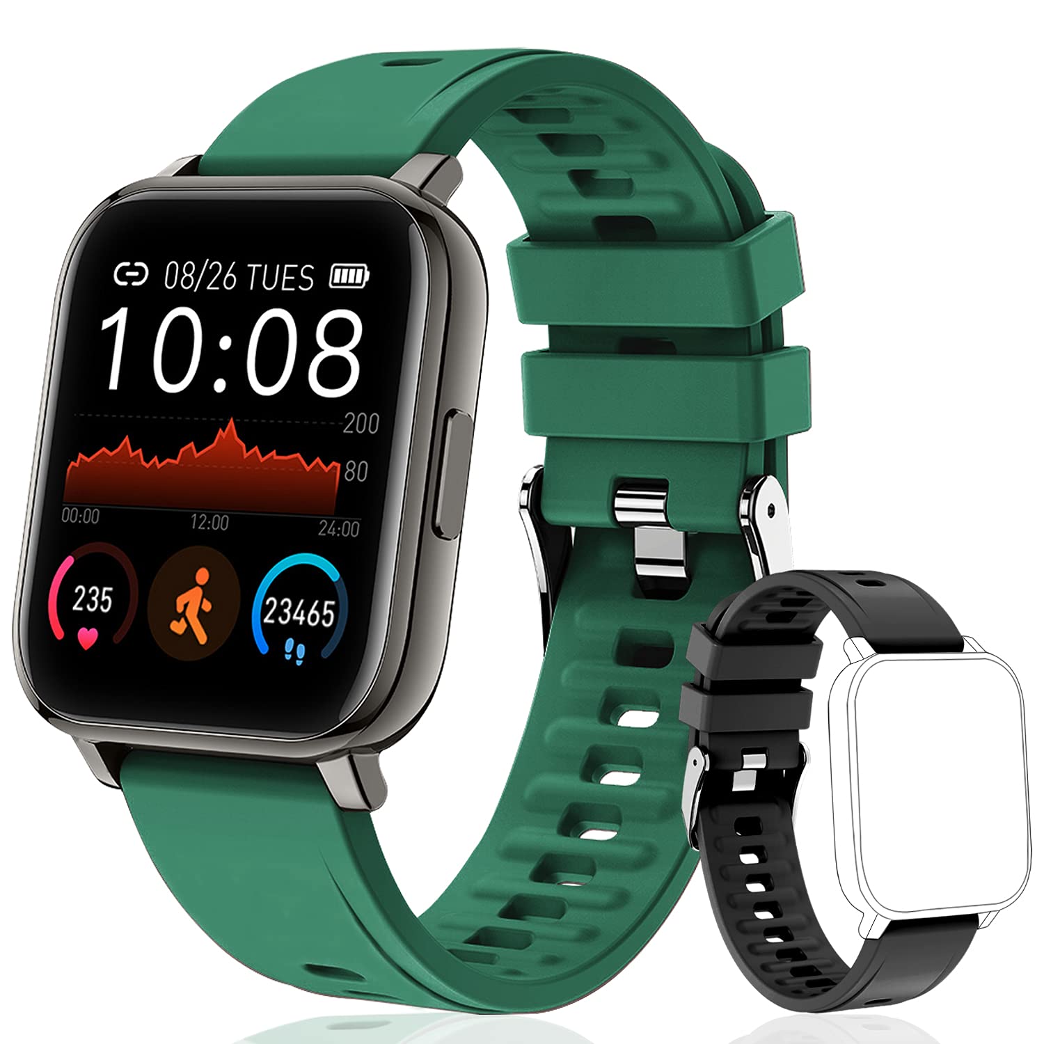 OUTUVAS Smart Watch for Android Phones and iOS Phones, IP67 Swimming Waterproof Smart Watch Fitness, Heart Rate and Sleep Monitor, Activity Tracker with 8 Sports Modes for Men and Women (Green)