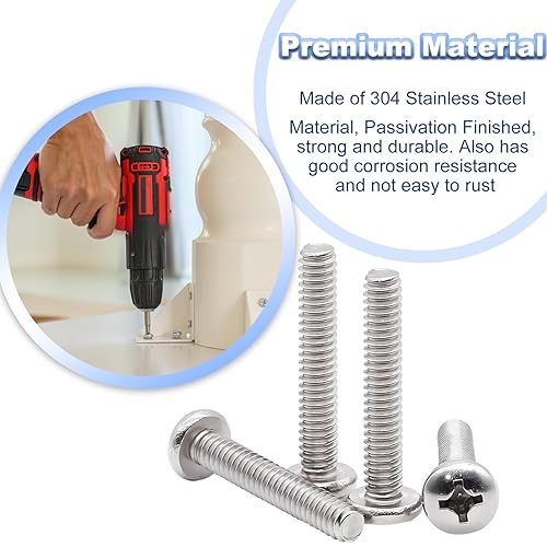 Miniatura 5 de Yinpecly Tornillos de máquina extra largos M4-0.028 x 2.362 in Tornillos de máquina de tracción de tornillo de cabeza plana métrica Phillips Drive