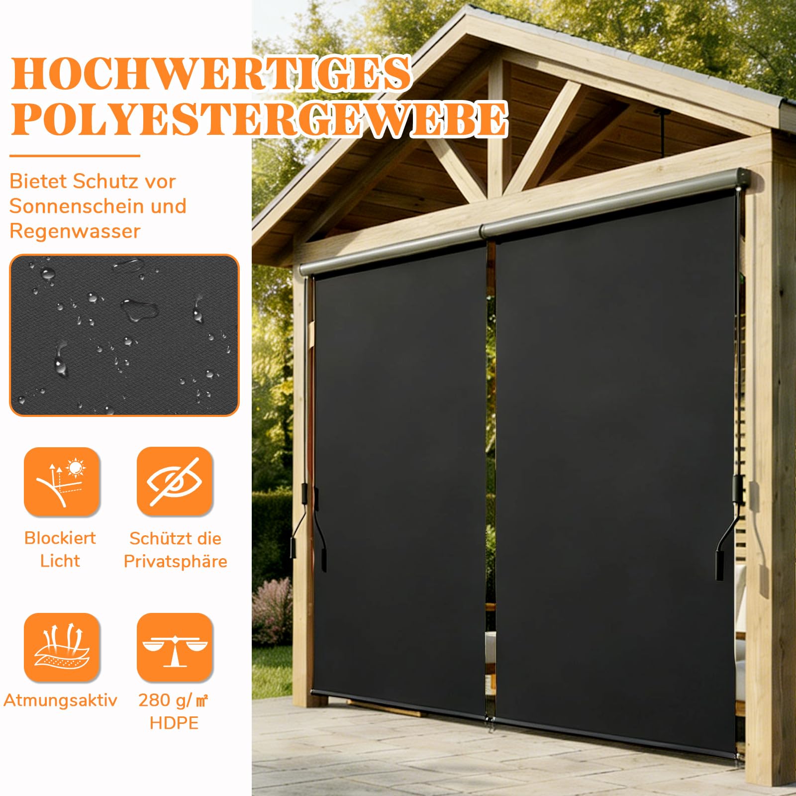 Huracan Store Vertical Extérieur 160 x 250 cm, Protection Solaire en Aluminium avec Manivelle, Résistant à l'eau, Store de Jardin, Store de Terrasse, Balcon Brise-Vue, Anthracite