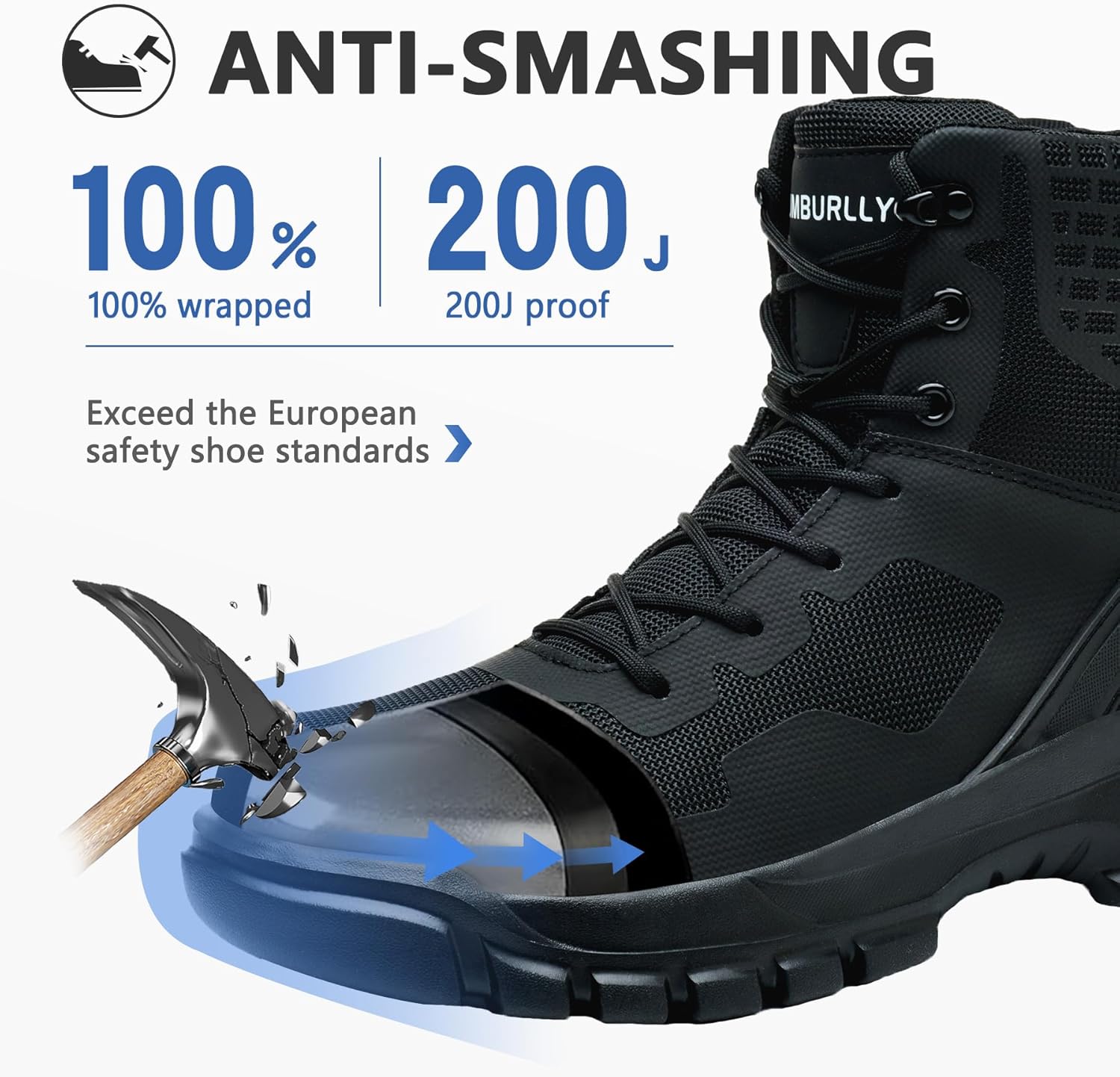 Hogent Steel Toe Boots for Men Lightweight Comfortable Work Boots with Air Cushion Puncture Proof Safety Shoes for men Industrial Construction Warehouse Work - Image 2