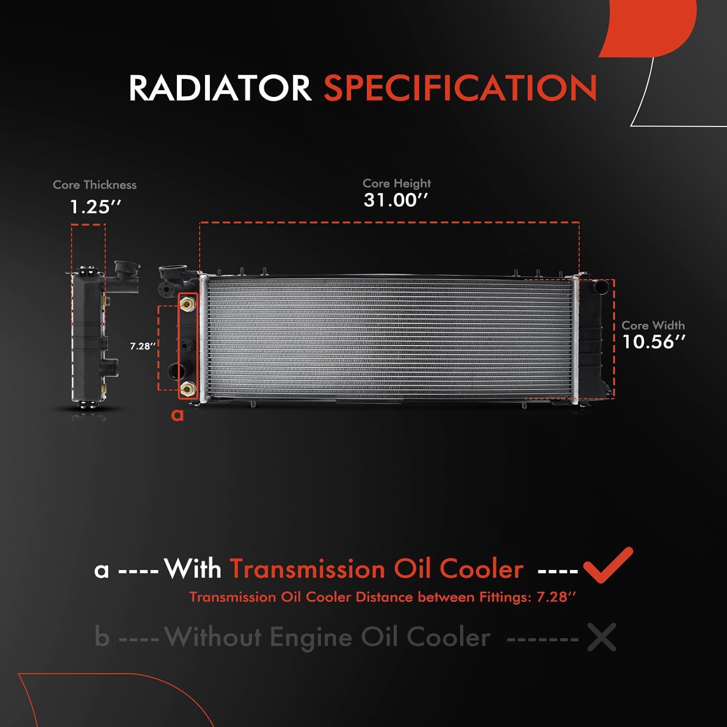 A-Premium Engine Coolant Radiator Assembly with Transmission Oil Cooler - Compatible with Jeep Cherokee 1991-2001, Comanche 1991-1992 - 2.5L 4.0L