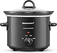 Elite Gourmet MST-350B 3 Quart Slow Cooker Black - Adjustable Temp, Dishwasher Safe Crock & Lid for Stews, Roasts, Sauces