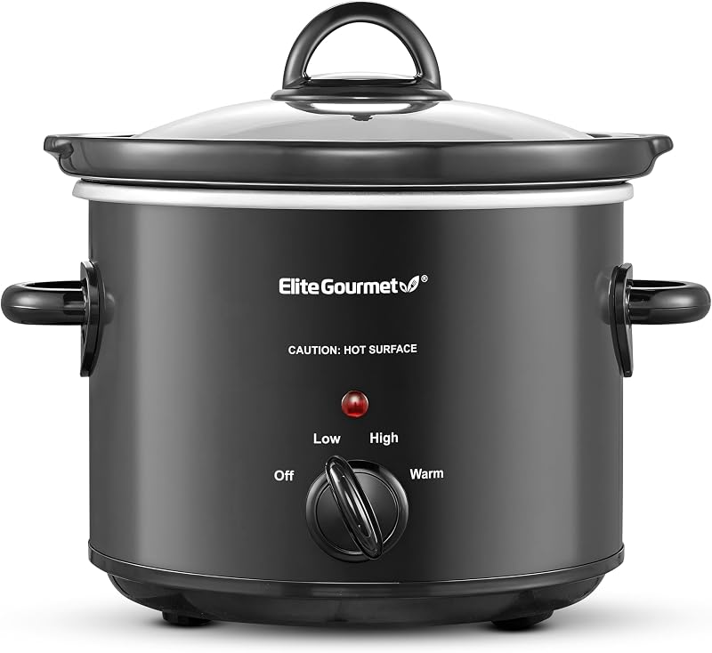 Elite Gourmet MST-350B Electric Slow Cooker, Adjustable Temp, Entrees, Sauces, Stews & Dips, Dishwasher Safe Glass Lid & Crock (3 Quart, Black) | Dishwasher-Safe Glass Lid & Crock - Great for Entrees, Sauces, Stews & Dips & Family Meals