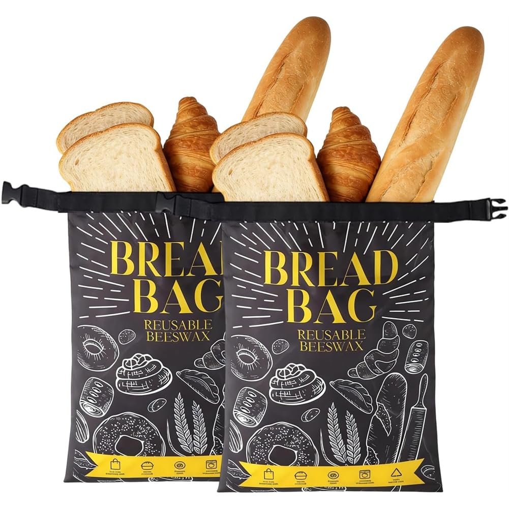 Hndhbfgrt Reusable Beeswax Bread Bags- Large Capacity Sourdough Storage Bag with Lining, Keeps for Homemade Breads (2 Pack) A