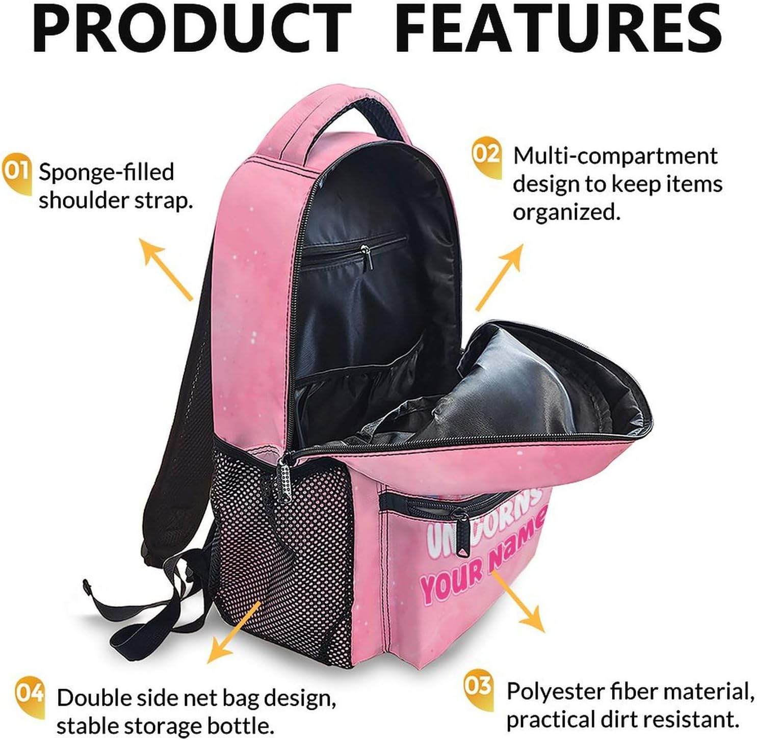Unicorn Backpack for Kids Preschool Kindergarten Primary, Personalized Pink Schoolbag for Girls, 17 Inch Durable Custom Cute Bookbag for School