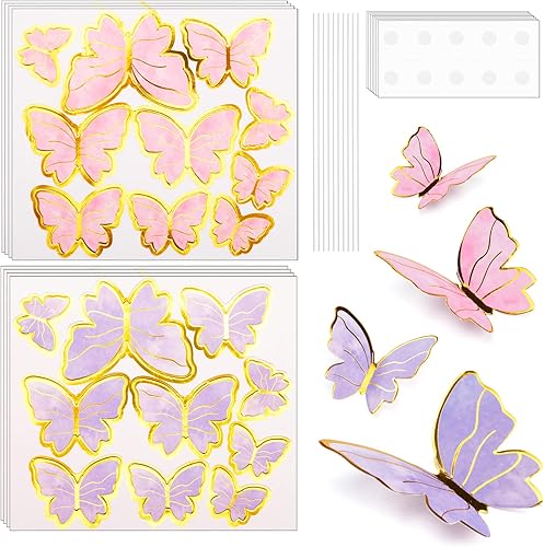Miniatura 3 de 81 piezas 3D de mariposa para decoración de pasteles, decoraciones de pasteles para cumpleaños, suministros de fiesta de boda