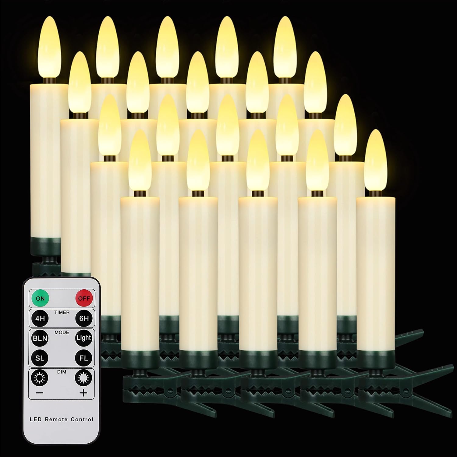 20PCS LED Christmas Tree Candles with Remote and Timer, Waterproof Battery Operated Flameless Flickering Taper Candle Lights, Warm White Electric Fake Candles for Christmas, Home Decoration (Ivory)