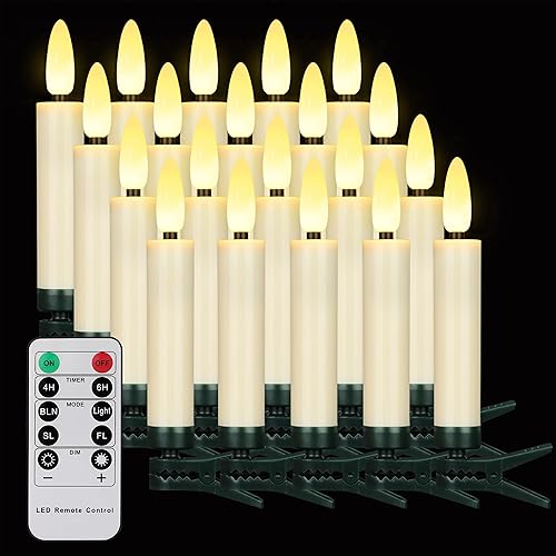 Miniatura 1 de 20 velas LED para árbol de Navidad con control remoto y temporizador, impermeables, funcionan con pilas, sin llama, velas falsas eléctricas blancas