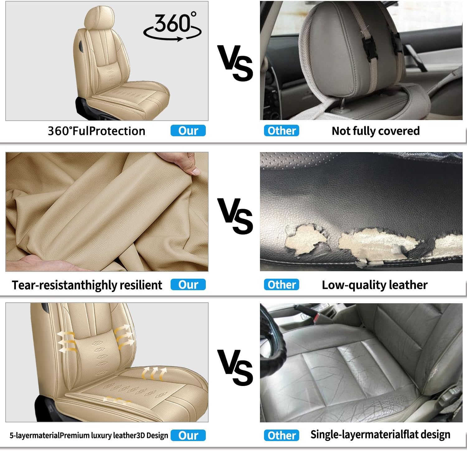 Front Set Car Seat Covers for Buick Enclave 2008-2024 2025 Leather Seat Covers Waterproof Only Front Seats Car Seat Protectors Breathable Seat Cover Beige