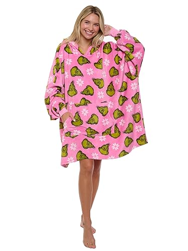 Grinch Stole Christmas Womens Oversized Plush Hoodie Wearable Blanket Dr