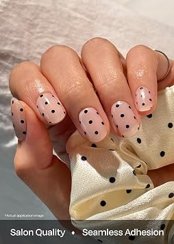 ohora Semi Cured Gel Nail Strips (N Polka Noir) - Works with Any Lamps, Salon-Quality, Long Lasting, Easy to Apply & Remove - Includes 2 Prep Pads, Nail File & Wooden Stick