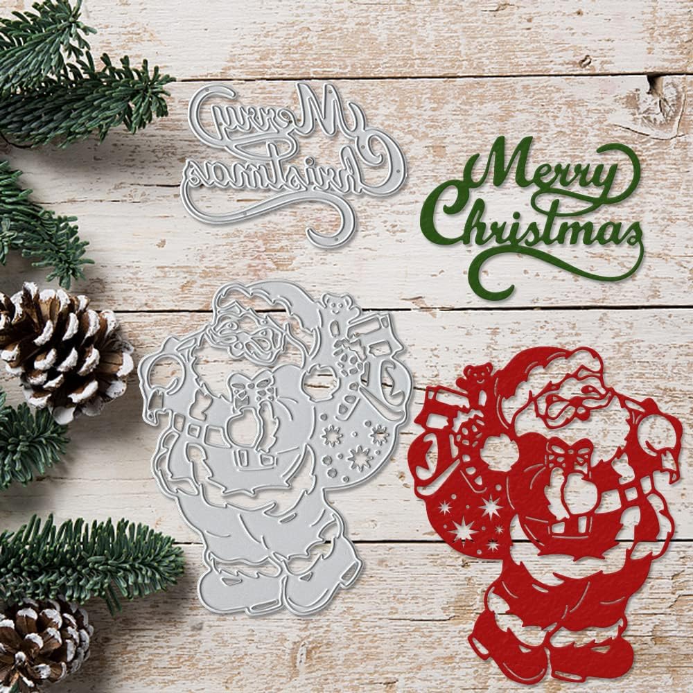Christmas Santa Claus Cutting Dies for Card Making Supplies, Merry Christmas Words Die Cuts Embossing Stencil Template Tool for DIY Scrapbooking Paper Card Photo Album Craft Decoration