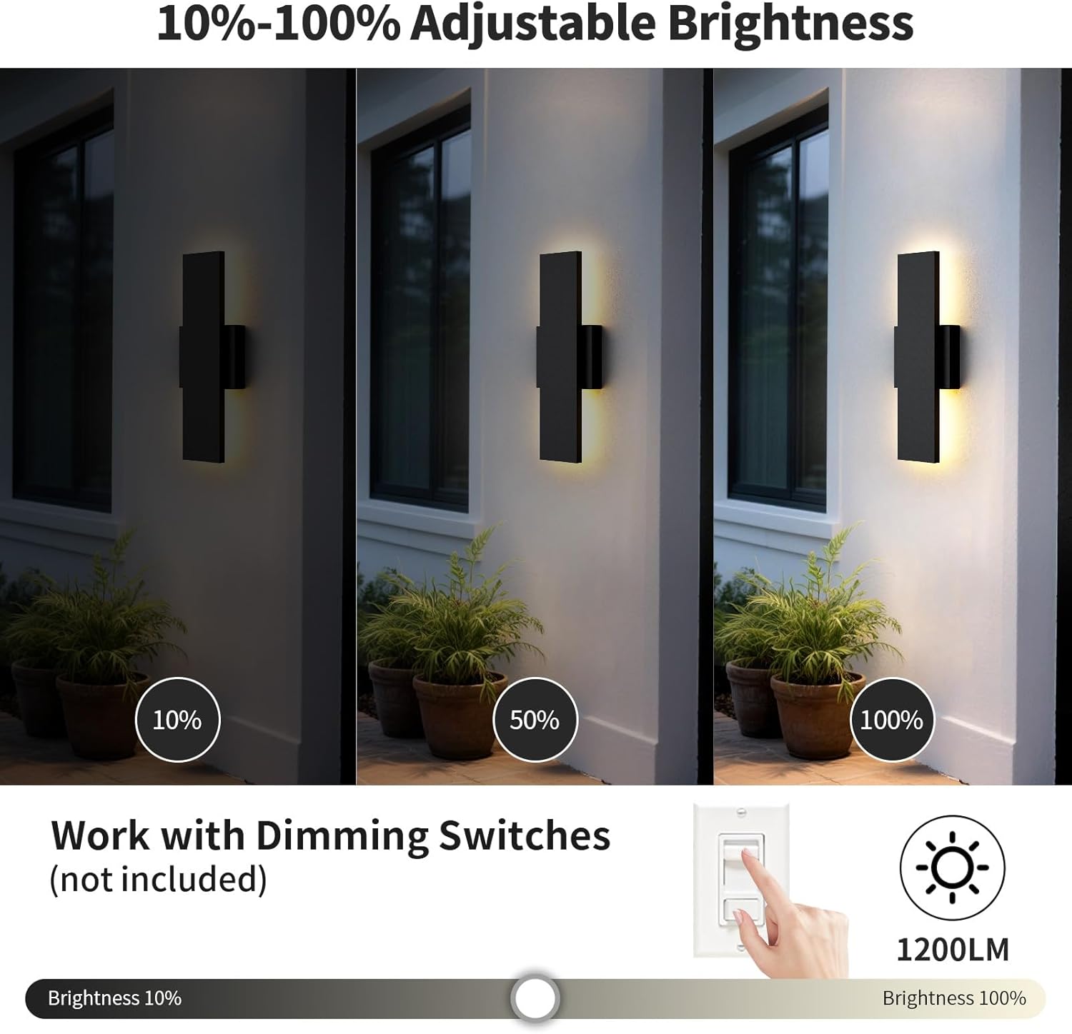 2 Pack 15.75 inch Modern LED Outdoor Wall Light, 3000K 4000K 5000K 10%-100% Dimmable Lights for Outside, IP65 Waterproof Exterior Long Wall Lights for House, Porch, Garage, Patio, Yard, Entrance Black