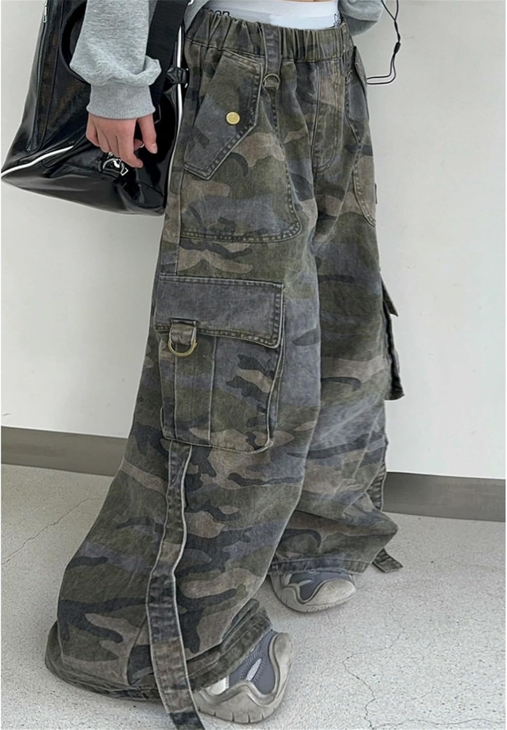Camo Cargo Pants for Girls Wide Leg Jogger Pants Kids Girls Hiking Pants Camouflage Baggy Sweatpants Y2K Streetwear