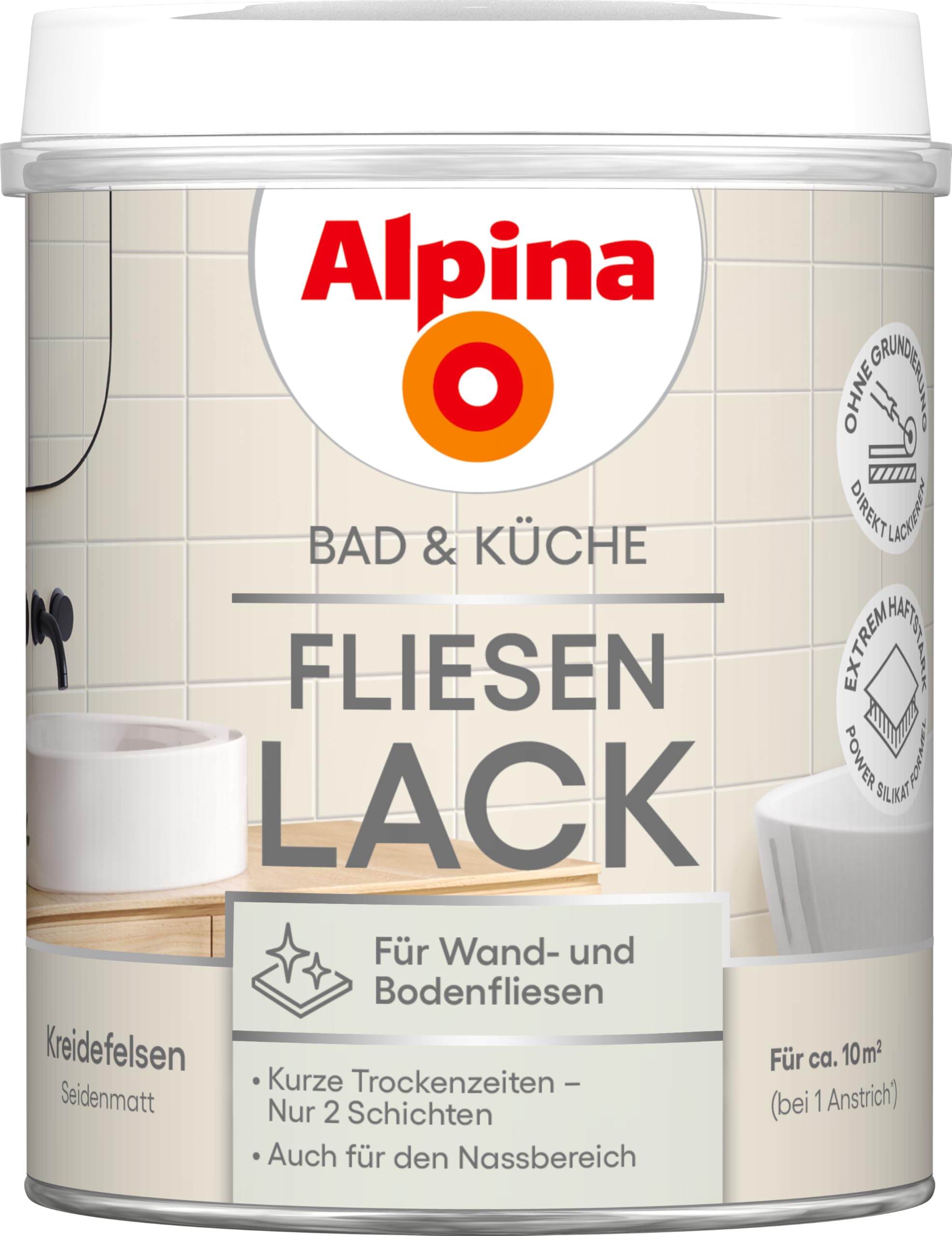 Alpina Fliesen-Lack Kreidefelsen – seidenmatter Fliesenlack, 0,75 L