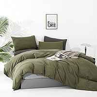 Vista 275 de Luxlovery - Juego de edredón azul neblina, tamaño matrimonial, minimalista, azul polvoriento, edredones de algodón suaves y transpirables, azul