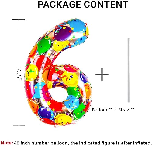 Miniatura 6 de Globo de 40 pulgadas con estampado surtido de número 6, decoración de fiesta de cumpleaños hawaiana tropical de Mylar grande para niñas, suministros