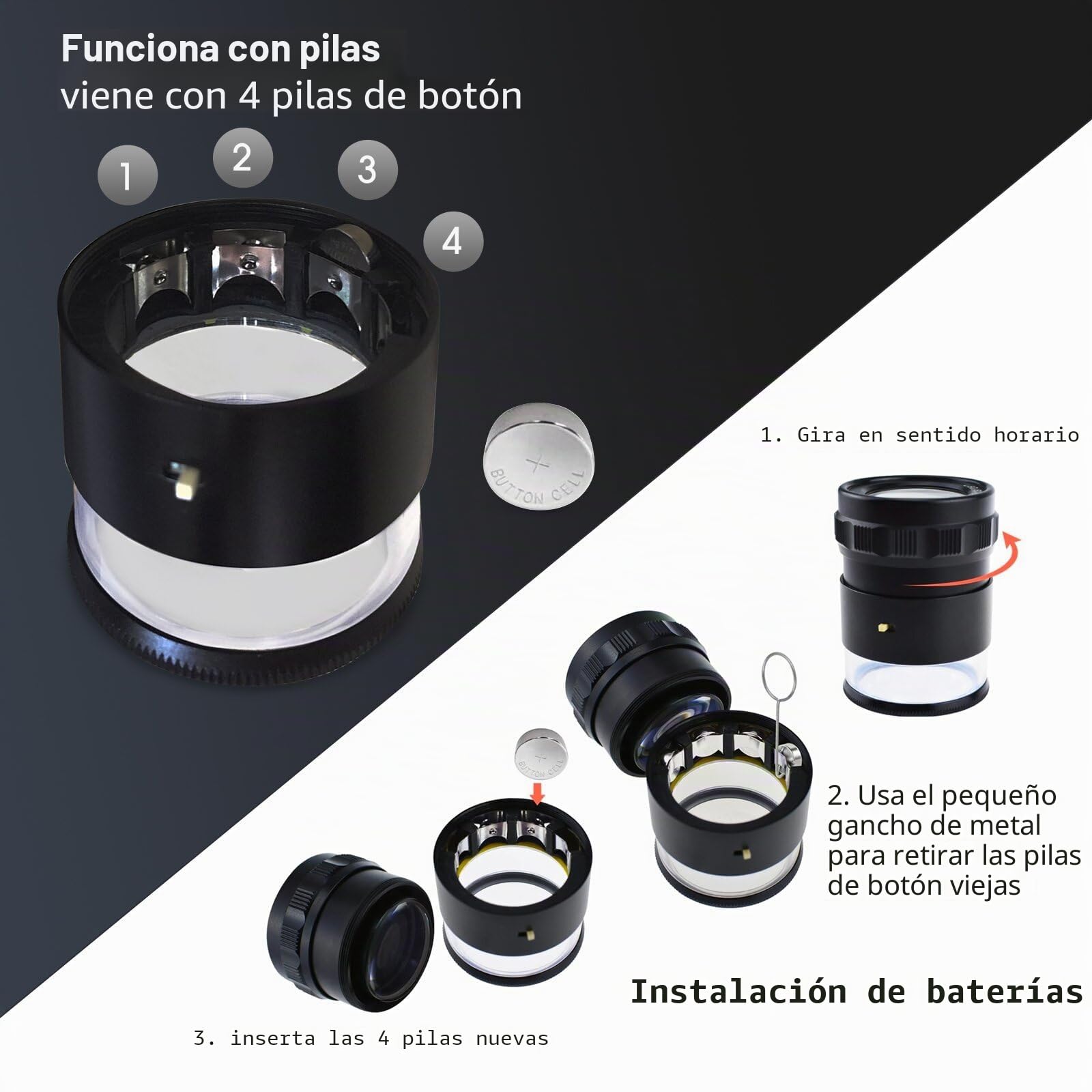 Lupa Escala Aumento De 10x Carta De Escala 20 Mm De Luz LED 8 Y 25 Mm Campo De Visión (4 GRÁFICO DE Escala)
