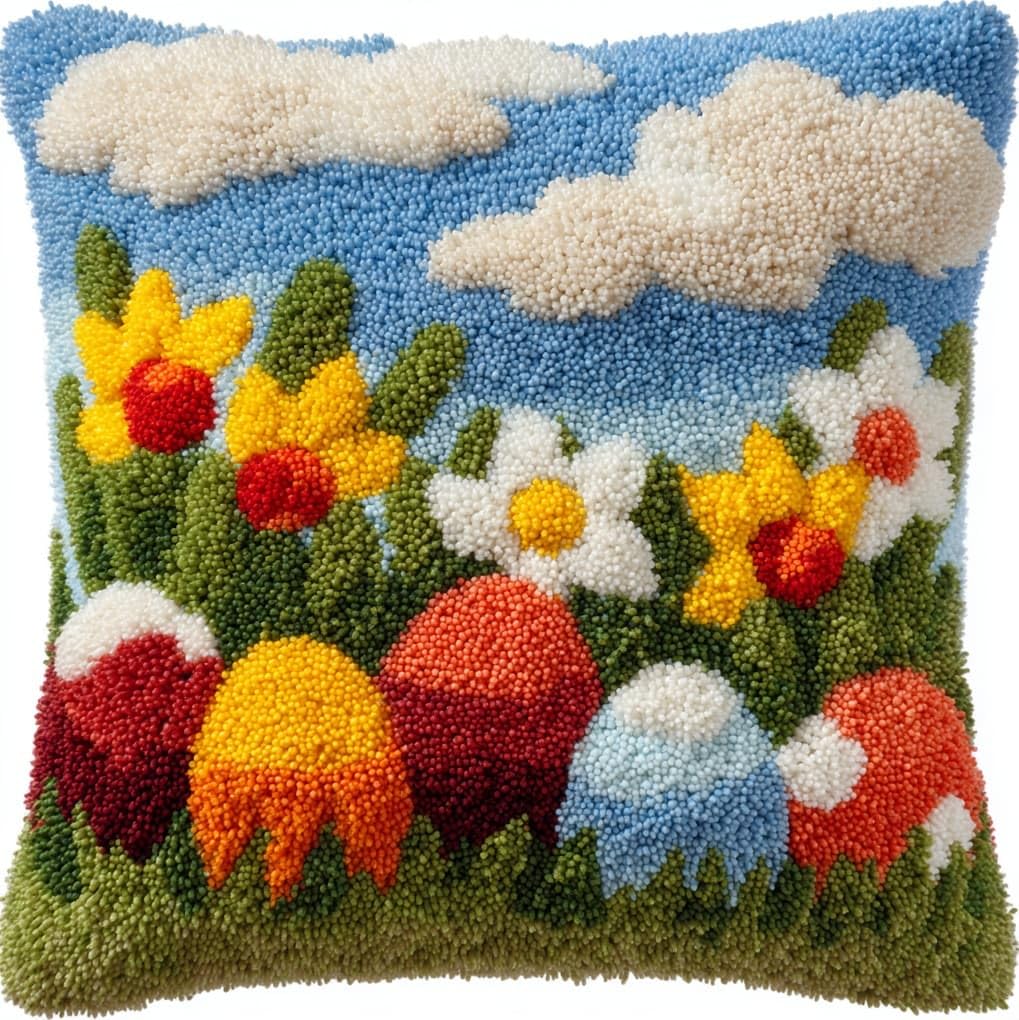 WallustrioaW Pre Printed Latch Hook Kits for Beginners,Easter Eggs in the Flower Bushes
