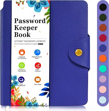 Password Book with Alphabetical Tabs, Elegant PU Leather Password Keeper Book, Small Password Journal to Record Contacts, Special Days, Internet Setting, Dark Blue