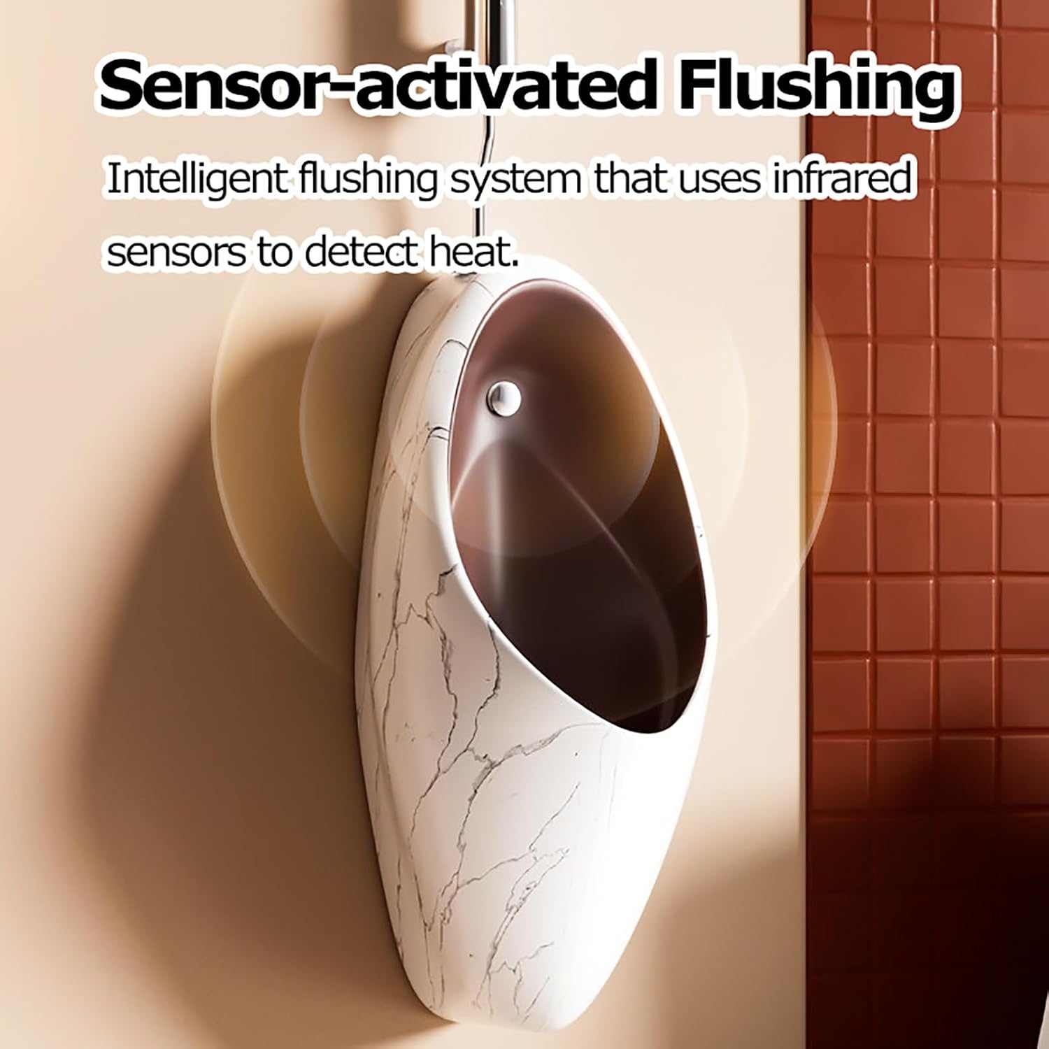 Wall Mounted Urinal for Men, Ceramic Smart Automatic Sensor Flush Urinal with Waterfall Rinsing, Modern Integrated Design Mens Urinal for Home, Bathroom, Hotel, Office(Red)