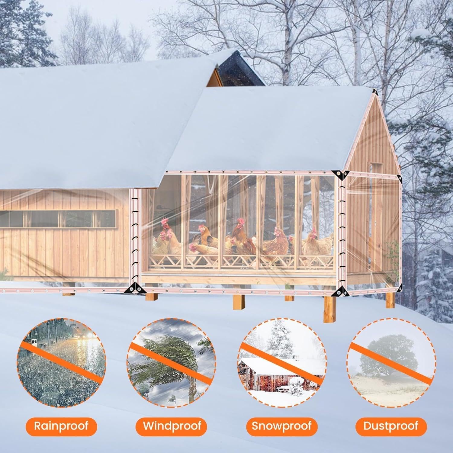 10X12FT Clear Waterproof Tarps(Increase Grommets,Windproof Rope +Ties) Poly Tarpaulin Outdoor Garden Rainproof Covering,Clear Vinyl Tarp with for Patio Covering Henhouse Porch Canopy Plant Camping