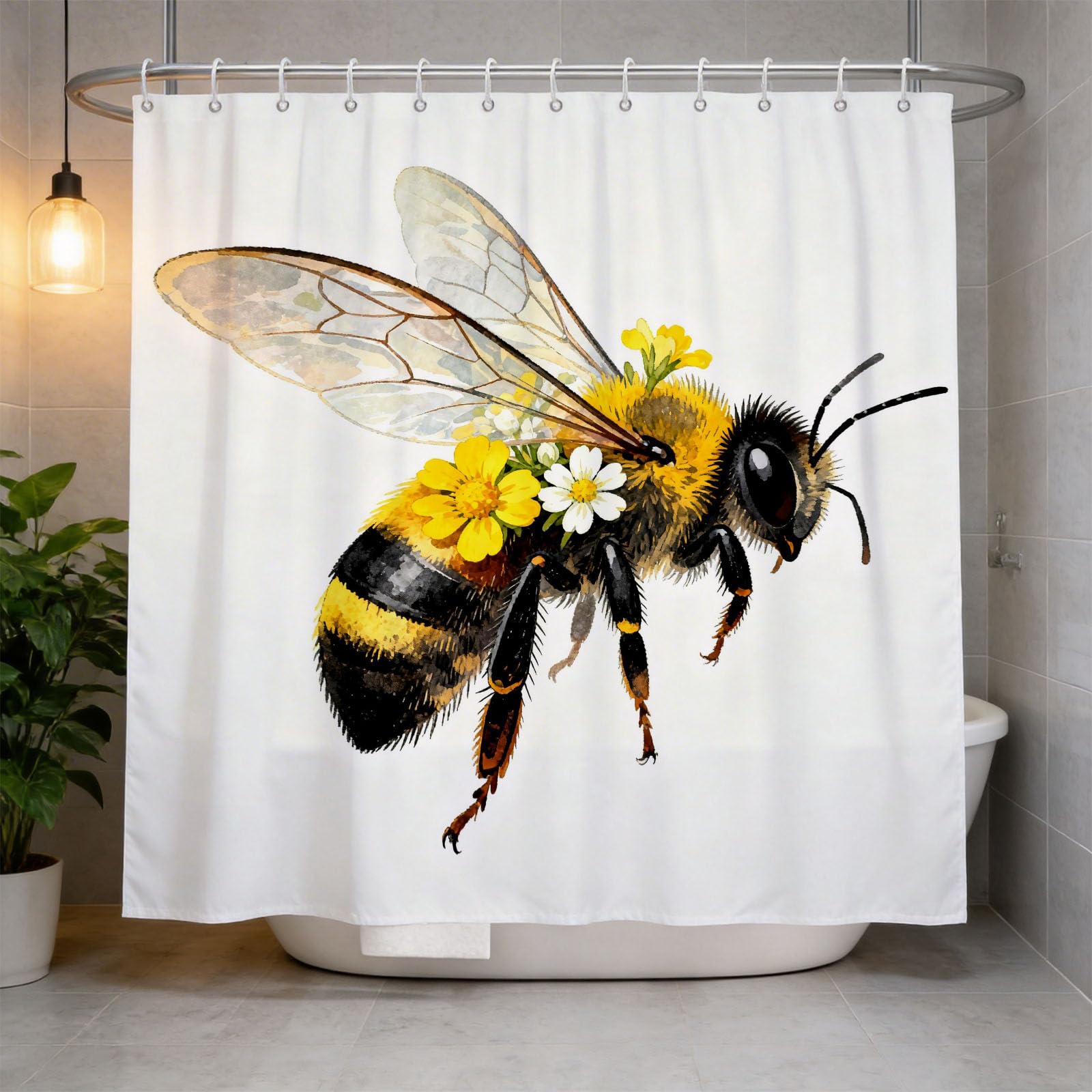 Hongduo 3D Cartoon Bee Shower Curtain for Stalls Bathtubs Cartoon Bathroom Decor Shower Curtain Set Polyester Fabric Waterproof 120x180cm/48X71 Inch with Hooks