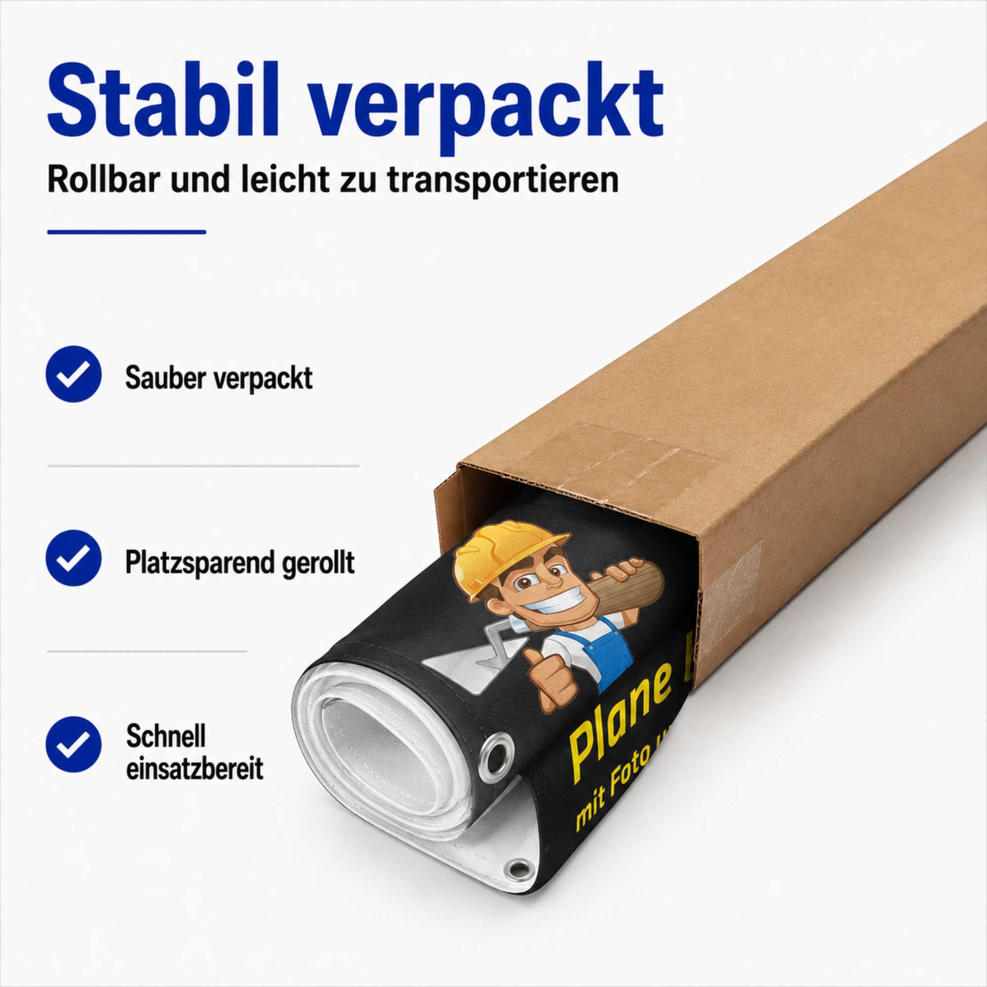 Indigos UG - Banner selbst gestalten - Plane Wasserdicht Gerüstplane - 200x66 cm - mit Wunschtext & Foto - für Baustelle, Garten, Zaun, Konzert, Gerüst - Saum - Ösen - bedruckt
