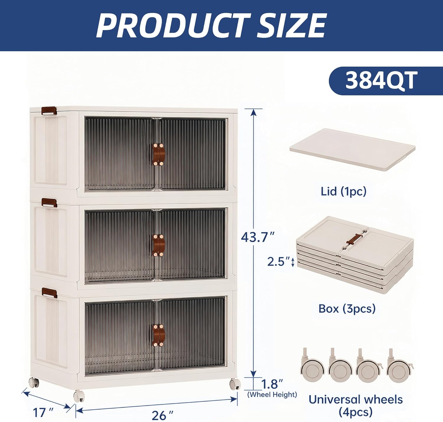 SAILUN 87Gal/348Qt Stackable Storage Bins Folding Collapsible Storage Bins with a Lid, Closet Organizers and Storage,Blush White 26" W x 17" D x 43.7" H thumbnail