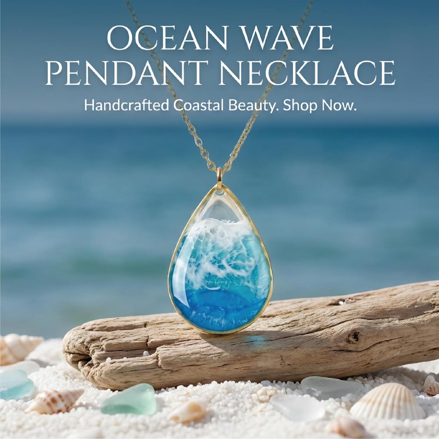 Ocean Wave Resin Pendant Necklace Gifts Coastal Jewelry Beach Ocean Boho Unique Gift for Ocean Lovers