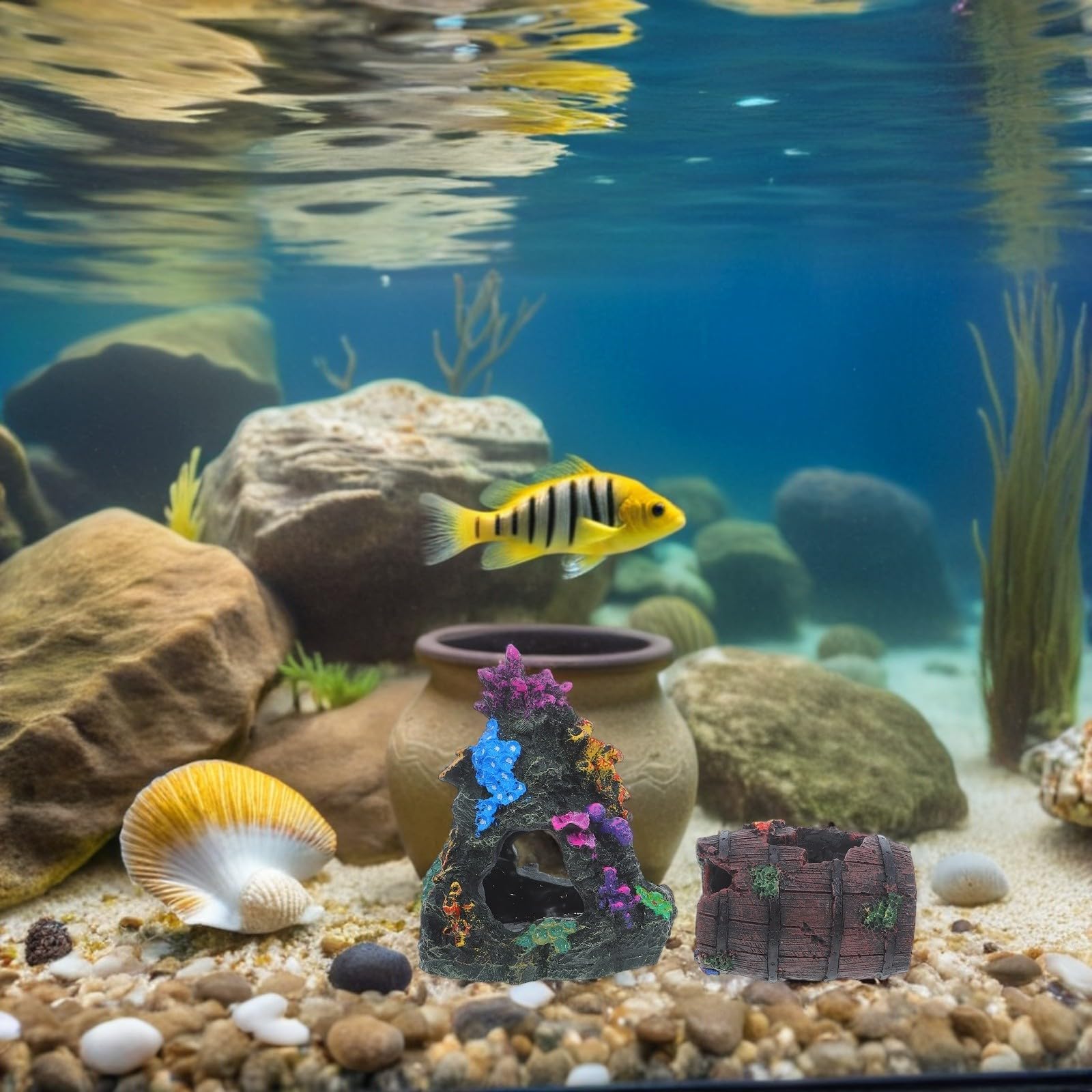 jojofuny Decoración para Acuario Plantas y Arrecifes de Coral Simulados, Resina y PVC, 10 Piezas, Fácil Mantenimiento Necesidad de Luz para Decoración de Peceras