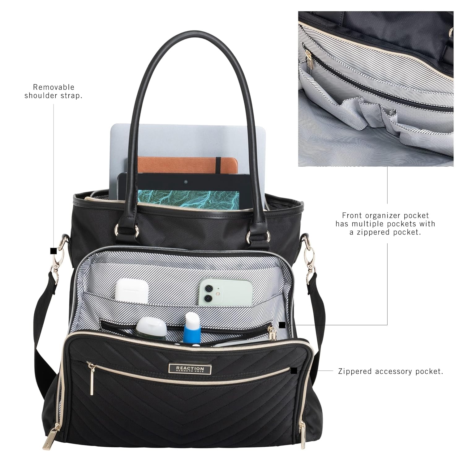 Kenneth Cole REACTION Chelsea Quilted Chevron 15" Laptop & Tablet Business Tote With Removeable Shoulder Strap, (Black) 1