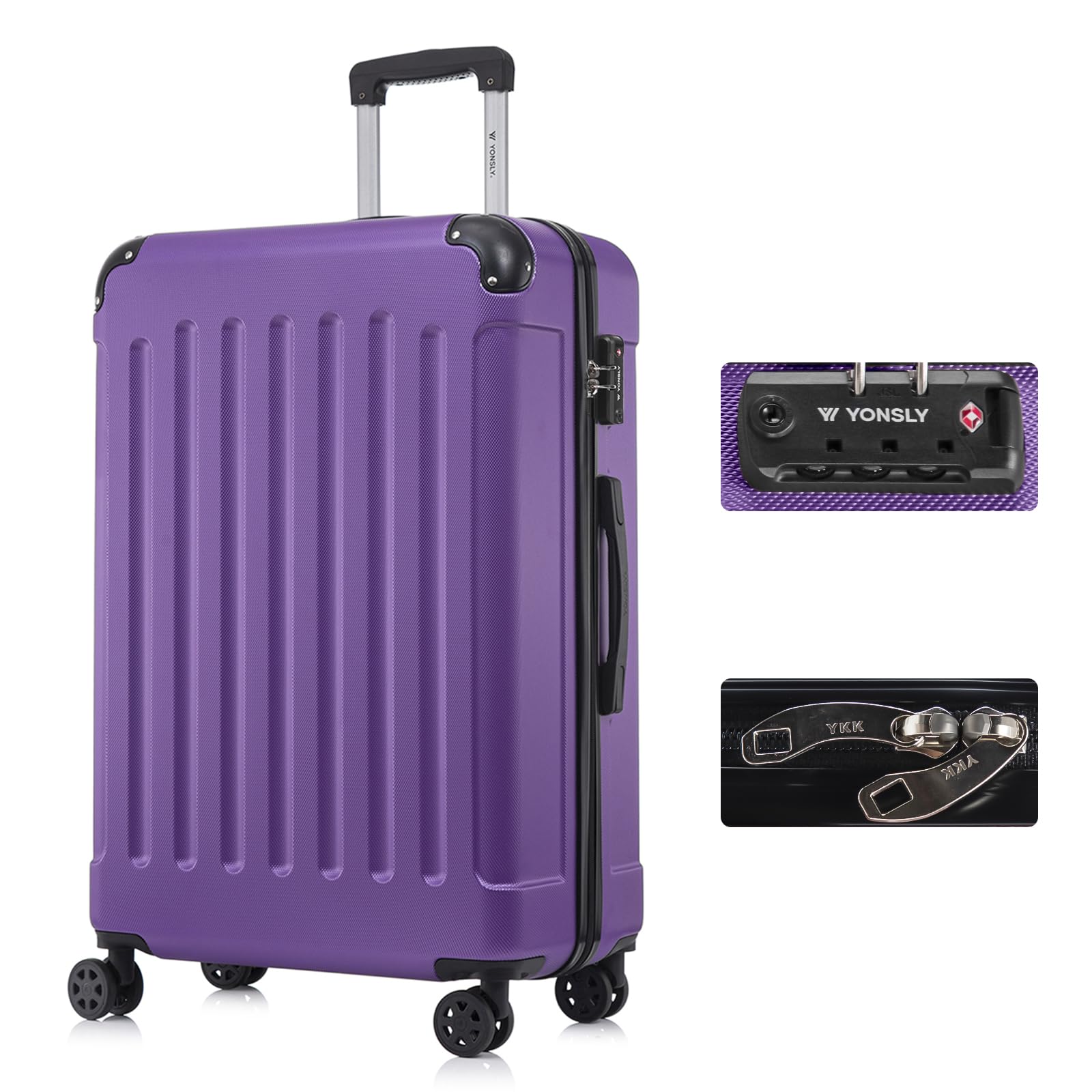 yonsly Koffer Suitcase, Trolley Reisekoffer, Rollkoffer Handgepäck mit 4 Rollen 360°, ABS Hartschalen, Sicherheitsschloss, Weicher Gummigriff, 210D-Futter