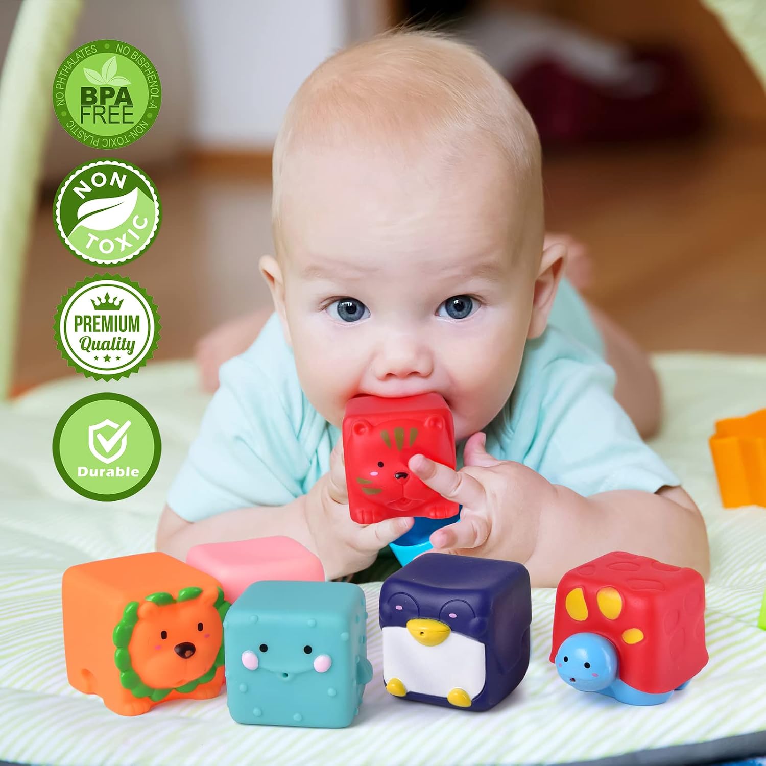 FUN LITTLE TOYS Soft Stacking Blocks for Baby, Soft Cube Bath Toys, Squeeze Water Toys Building Blocks for Kids, 12 Pieces