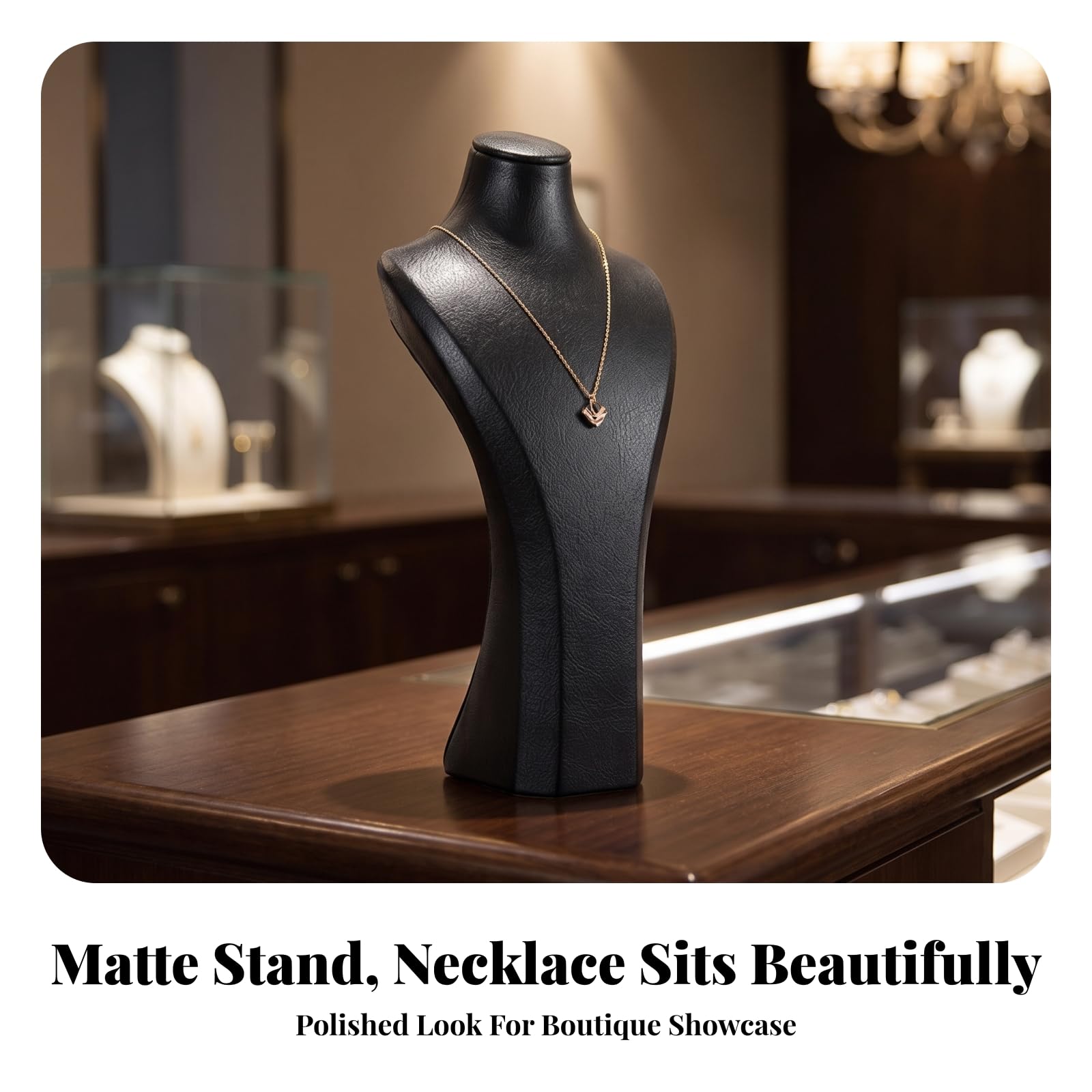 Espositore per Ciondoli Stabile perficie Similpelle, Espositore per Collane, Robusto, Vetrina, Negozi di Gioielli, Gioiellieri, Nero, Stile B