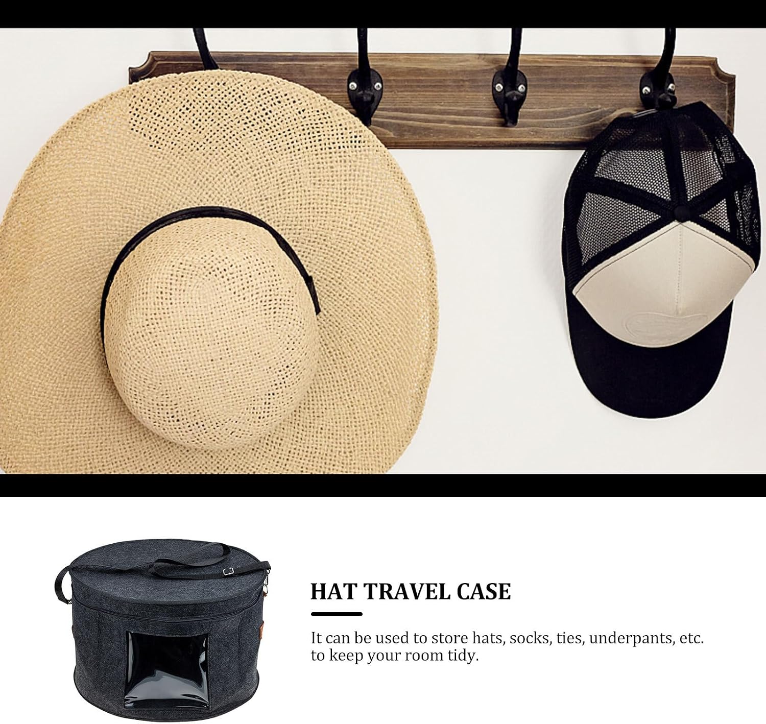 Cabilock Hat Storage Container Felt Large Capacity 40x26cm Deep Gray Multifunctional Hat Organizer Box with Dustproof Lid for Travel and Home Closet Storage